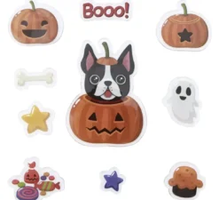 10 adesivi in gel a forma di zucca con modelli assortiti di cani e fantasmi