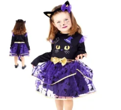 Adorabile costume da gatto nero e viola per ragazza