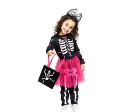 Adorabile costume da scheletro con tutù fucsia per neonato e bambina
