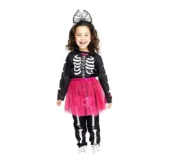 Adorabile costume da scheletro con tutù fucsia per neonato e bambina