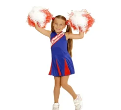 Bellissimo costume da cheerleader blu e rosso per bambina