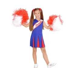 Bellissimo costume da cheerleader blu e rosso per bambina