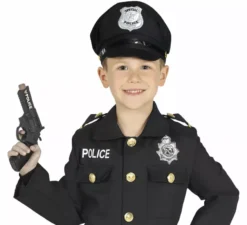 Berretto da polizia in tessuto nero per bambini