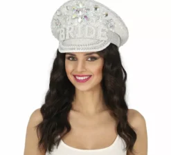 Berretto da poliziotto da sposa in argento con strass per adulto