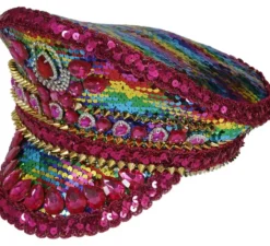 Berretto da poliziotto rosa con strass multicolori per adulti