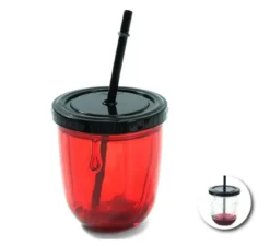 Bicchiere a doppio fondo da 335 ml con cannuccia e sangue finto