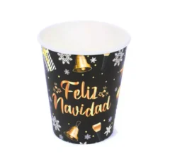 12 bicchieri di carta Merry Christmas neri e oro da 270 ml
