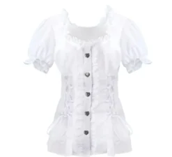 Blusa bianca in denim o bavarese da donna