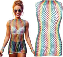 Body a rete multicolore da donna
