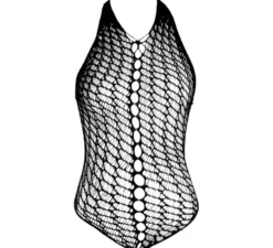 Body a rete nera da donna con strass