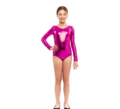 Body fucsia a maniche lunghe o jersey metal per bambina