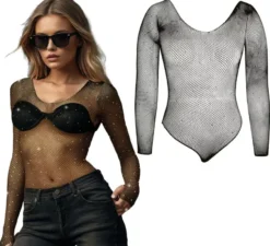 Body nero con strass per donna