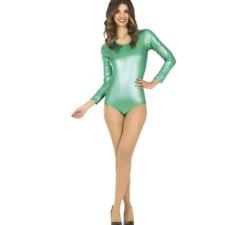Body o body a maniche lunghe verde metallizzato da donna