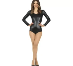 Body o body nero metallizzato a maniche lunghe da donna