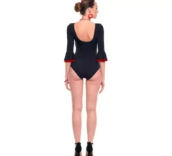 Body o body Sevillana con volant nero e rosso da donna