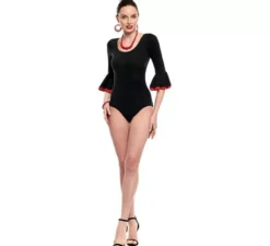Body o body Sevillana con volant nero e rosso da donna