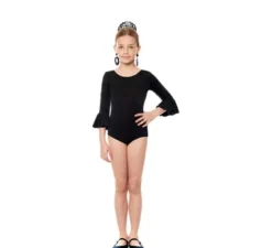 Body o body Sevillana in lycra con volant nero per bambina