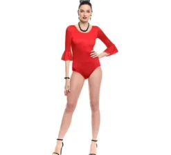 Body o body Sevillana in lycra con volant rosso da donna