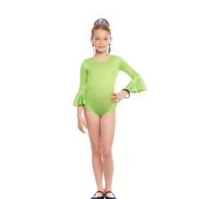 Body o body Sevillana in lycra con volant verde per bambina
