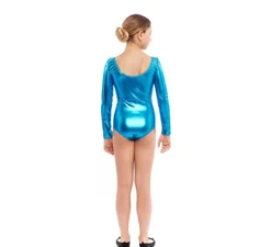 Body o maglia a maniche lunghe in metallo blu turchese per ragazza