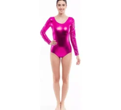 Body o maglia a maniche lunghe in metallo fucsia da donna