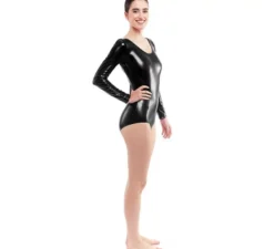 Body o maglia a maniche lunghe in metallo nero da donna