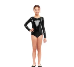 Body o maglia a maniche lunghe in metallo nero per ragazza