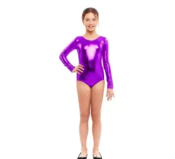 Body o maglia a maniche lunghe in metallo viola per ragazza