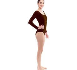 Body o maglia a maniche lunghe marrone scuro da donna
