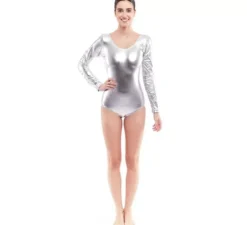 Body o maglia color argento a maniche lunghe da donna