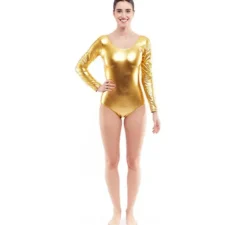 Body o maglia color oro metallizzato a maniche lunghe da donna