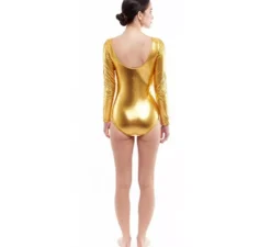 Body o maglia color oro metallizzato a maniche lunghe da donna