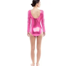 Body o maglia da donna a maniche lunghe rosa metallizzato