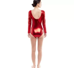 Body o maglia da donna a maniche lunghe rosso metallizzato