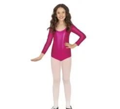 Body o maglia fucsia metallizzato a maniche lunghe per bambini