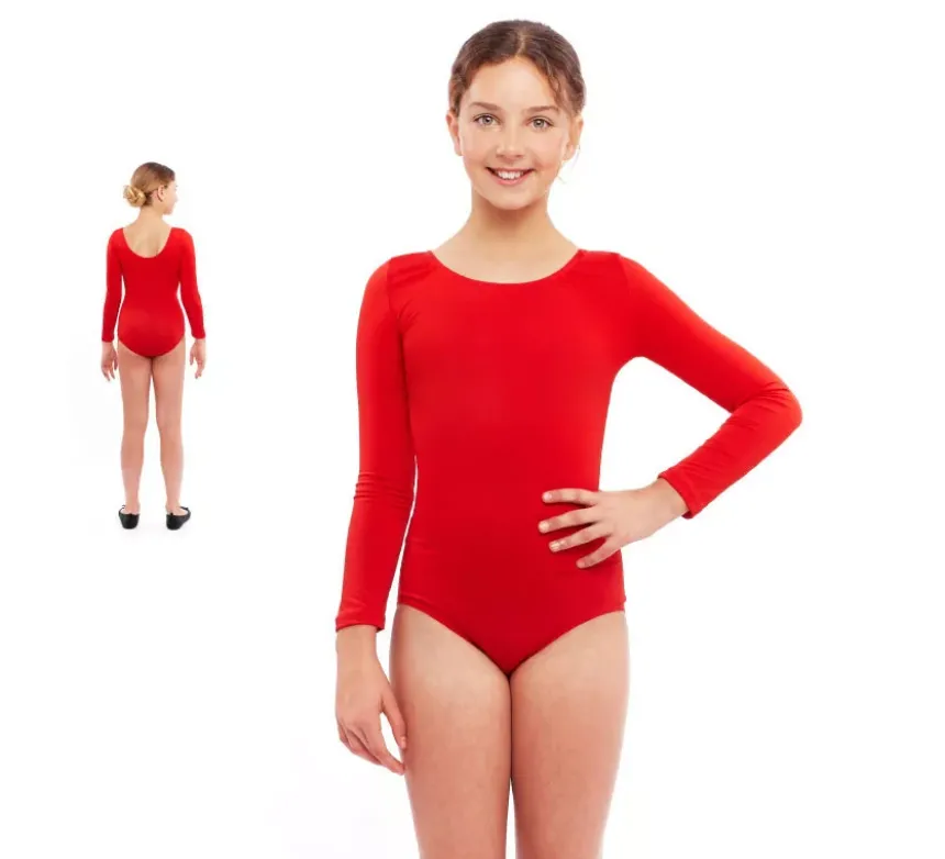 Body rosso a maniche lunghe o maglia per ragazza