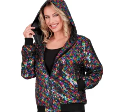 Bomber multicolor a pois con cappuccio per adulto