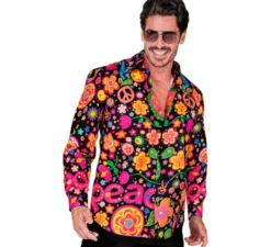 Camicia a maniche lunghe con stampa hippie da uomo