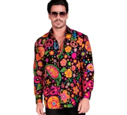Camicia a maniche lunghe con stampa hippie da uomo