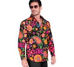 Camicia a maniche lunghe con stampa hippie da uomo