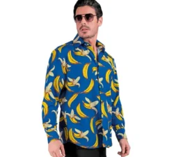 Camicia a maniche lunghe da uomo con stampa a banana