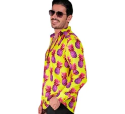 Camicia a maniche lunghe da uomo con stampa ananas neon