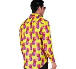 Camicia a maniche lunghe da uomo con stampa ananas neon