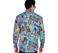 Camicia a maniche lunghe da uomo con stampa retrò anni '80
