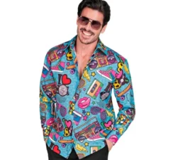 Camicia a maniche lunghe da uomo con stampa retrò anni '80