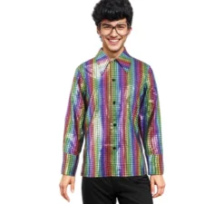 Camicia arcobaleno da discoteca Bling per uomo
