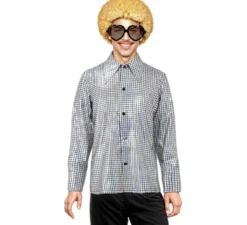 Camicia da discoteca bling argento da uomo