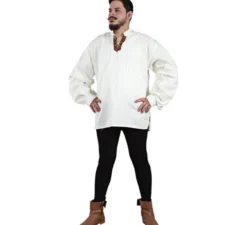 Camicia da locandiere medievale bianca per uomo