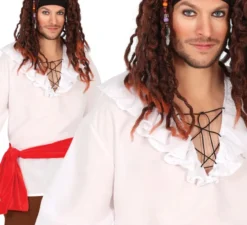 Camicia da pirata bianca con colletto aperto per adulto