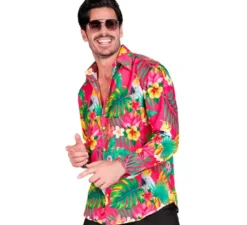 Camicia da uomo a maniche lunghe con stampa hawaiana di cacatua